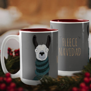 Rolig Festlig 'Fleece Navidad' Llama Tecknad Grå Två-Tonad Mugg