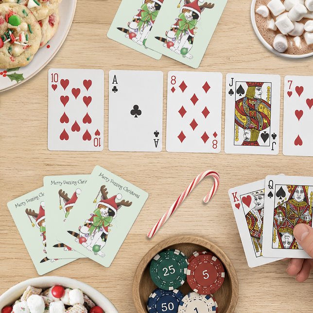 Rolig Festlig Grön Calico Julkat Casinokort (Skapare uppladdad)