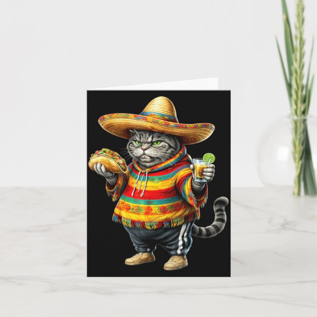 Rolig fet katt Cinco De Mayo fet kattunge katt med Kort (Framsida)