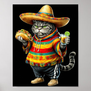 Rolig fet katt Cinco De Mayo fet kattunge katt med Poster
