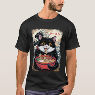 Rolig fet katt som äter Shoyu Ramen tonkotsu-älska T Shirt