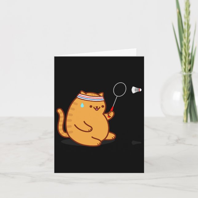 Rolig fet katt som spelar badminton  kort (Framsida)
