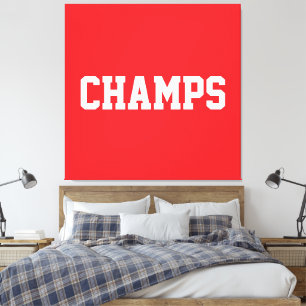 Rolig Fet Sportig CHAMPS Vit Text På Ljus Röd Canvastryck