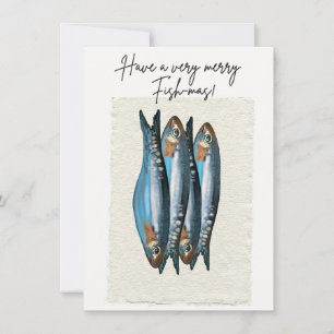Rolig Fish-Mas Julkort Illustrerad Sardiner