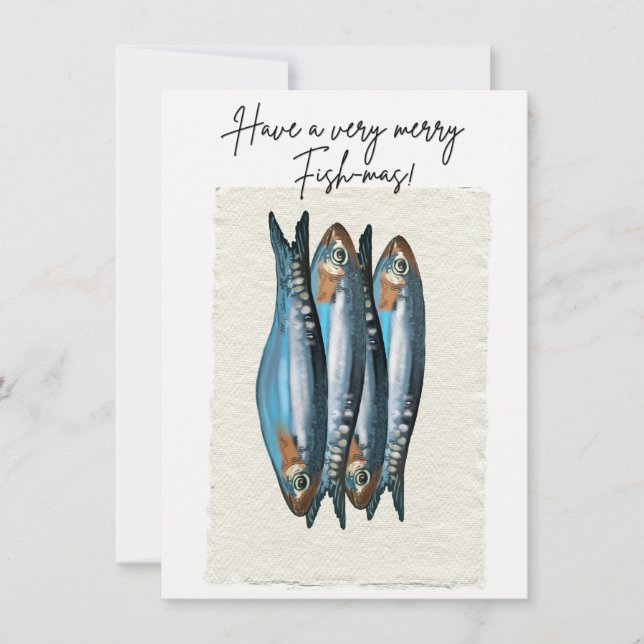 Rolig Fish-Mas Julkort Illustrerad Sardiner (Framsida)