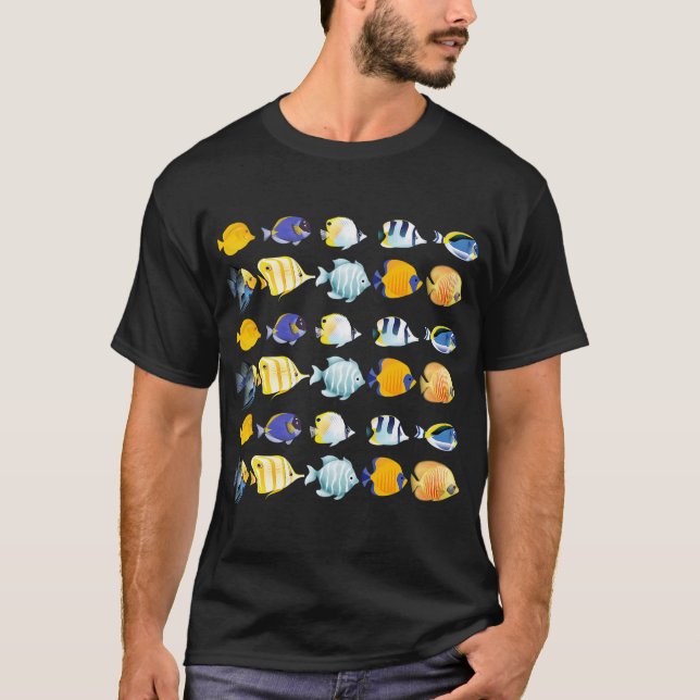 Rolig Fisk Blå & Gul T Shirt (Framsida)