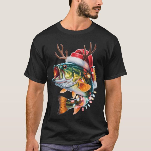 Rolig fisk jul tomte jul fiske t shirt (Framsida)