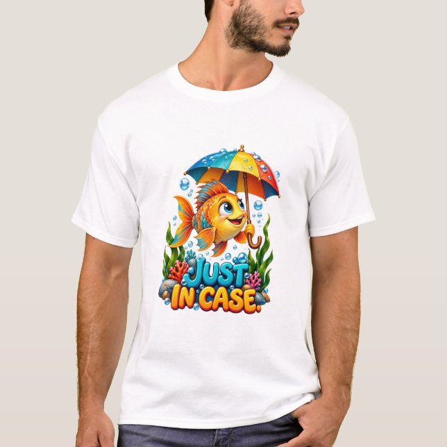 Rolig Fisk Med Paraply T Shirt (Framsida)