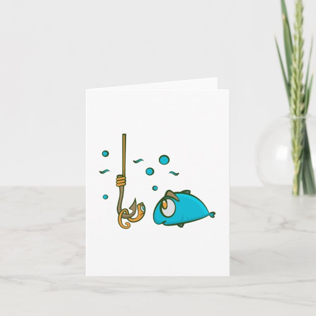 Rolig Fisk och Mask på Kroken Fiskehumor Kort (Framsida)