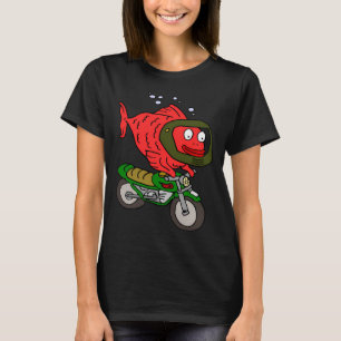 Rolig fisk som kör dirt bike- tecknad film t shirt
