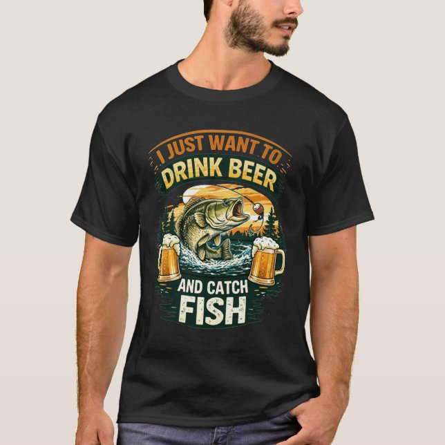 Rolig fiskare ölfavorit fiskehumor t shirt (Framsida)