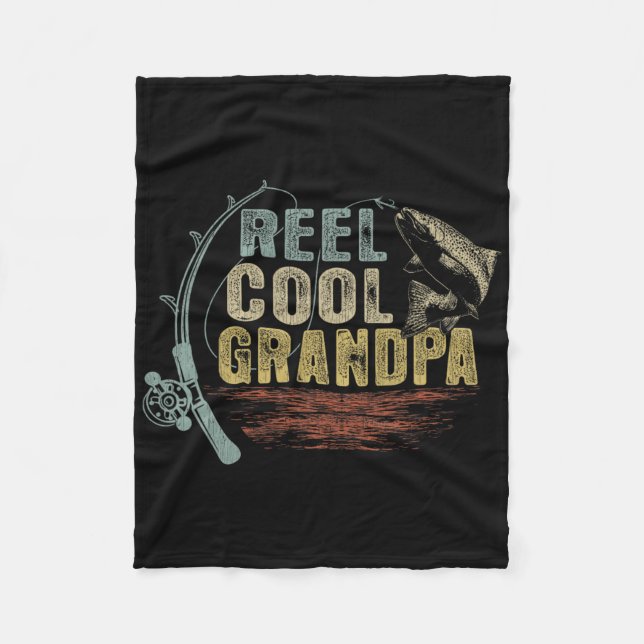 Rolig fiske Vintage rulle Cool farfar  Fleecefilt (Framsidan)