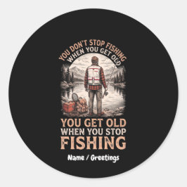Rolig fiskecitat Vintage utomhusman pensionering Runt Klistermärke
