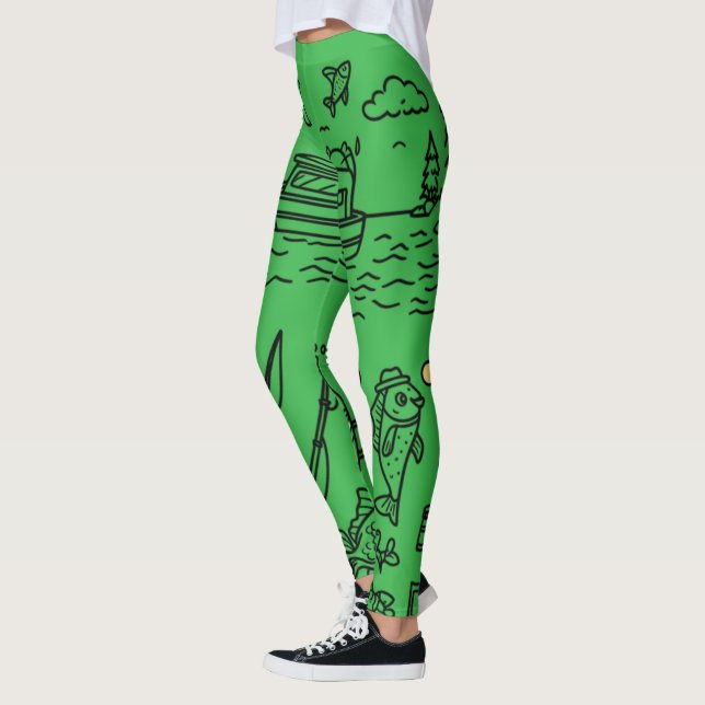 Rolig fiskefärd doodlekonst leggings (Vänster)