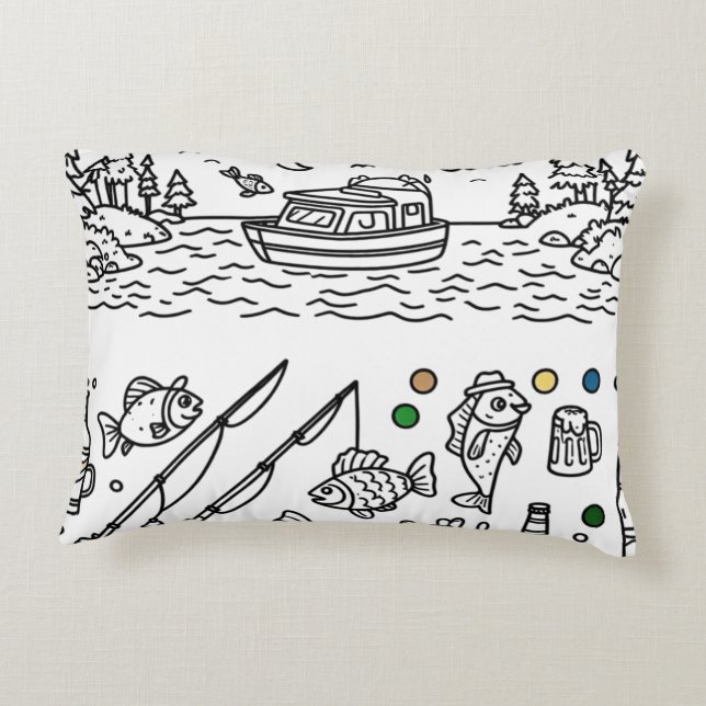 Rolig fiskefärd doodlekonst prydnadskudde (Baksidan)