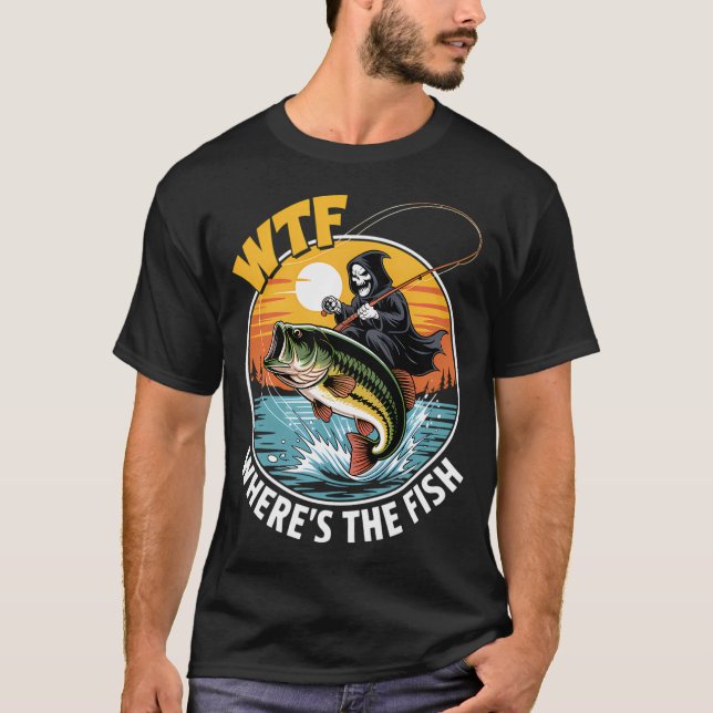 Rolig Fiskeskalle Skämt T Shirt (Framsida)