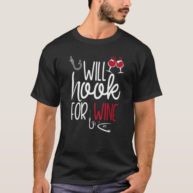 Rolig fiskevin för kvinnor kommer att haka på vin t shirt (Framsida)