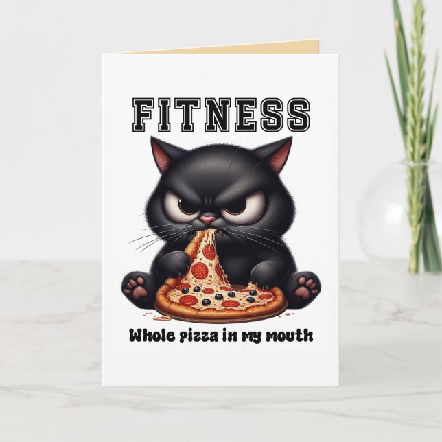 Rolig Fitness Svart Katt Pizza Kort (Framsida)