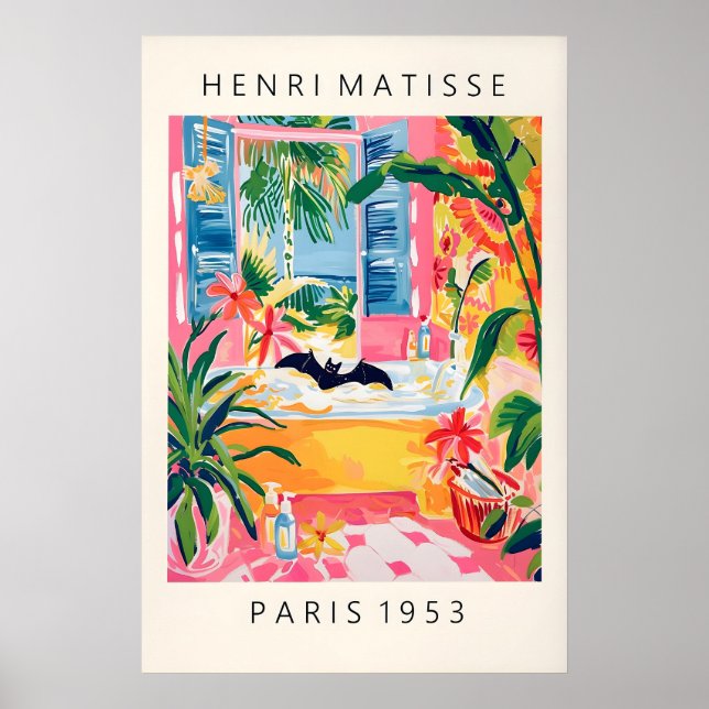 Rolig fladdermuskonsttryck, Rosa väggkonst, Matiss Poster (Framsidan)
