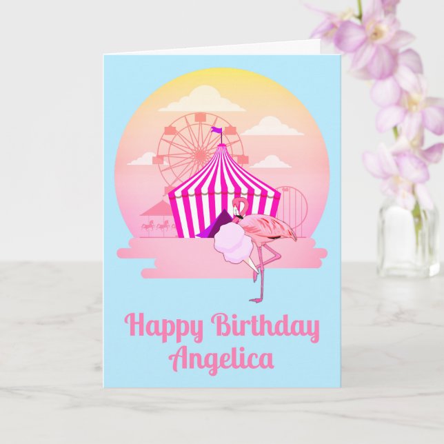 Rolig Flamingo Födelsedagsfest Kort (Orkide)