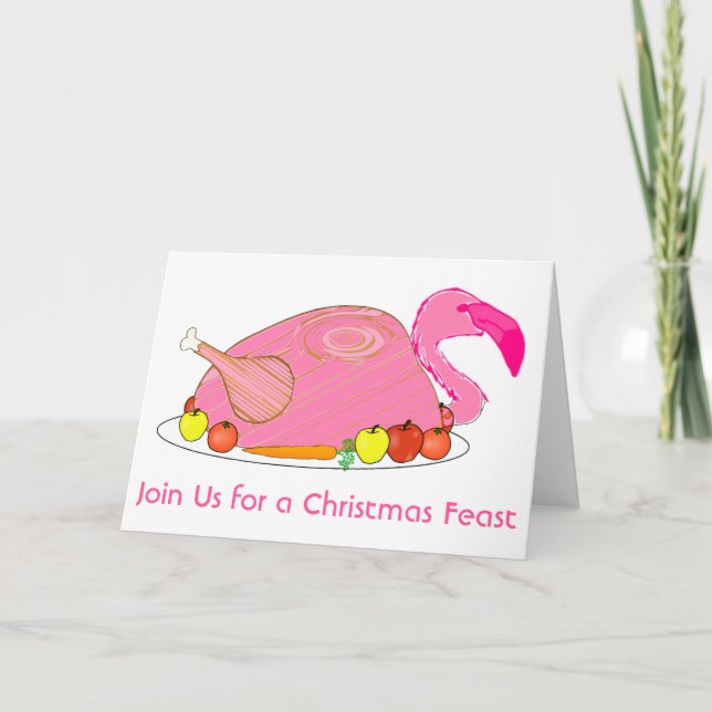 Rolig Flamingo Julmiddag Helgkort (Framsida)