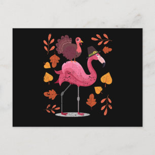 Rolig flamingo kalkon Thanksgiving Day kväll målti Vykort