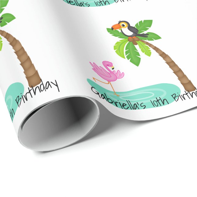 Rolig Flamingo med den Toucan födelsedagen Presentpapper (Rullad Hörn)