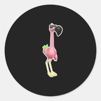 rolig flamingo med drink runt klistermärke