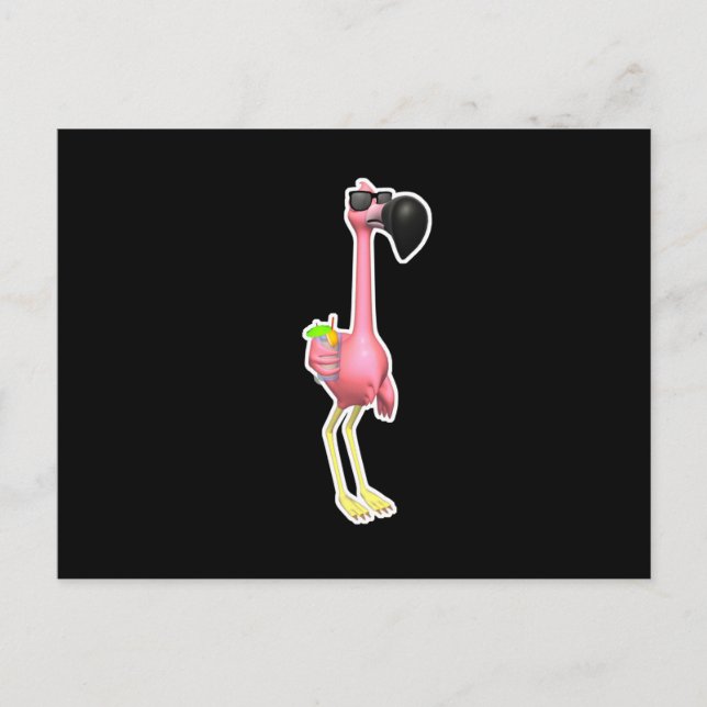 rolig flamingo med drink vykort (Framsida)