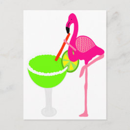 Rolig Flamingo som dricker en margarita Vykort