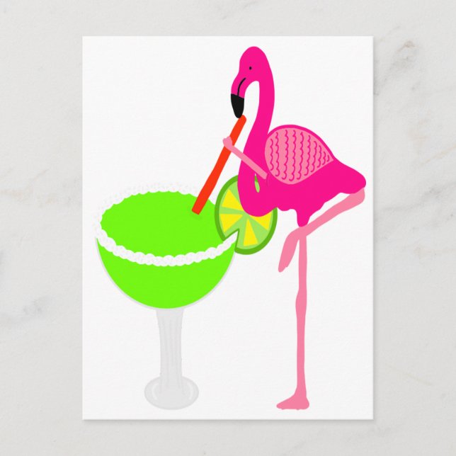 Rolig Flamingo som dricker en margarita Vykort (Framsida)