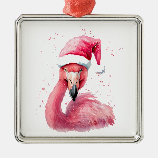Rolig flamingo tomtehatt Glad tropisk jul  Julgransprydnad Metall (Framsidan)