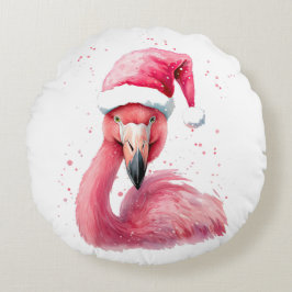 Rolig flamingo tomtehatt Glad tropisk jul  Rund Kudde