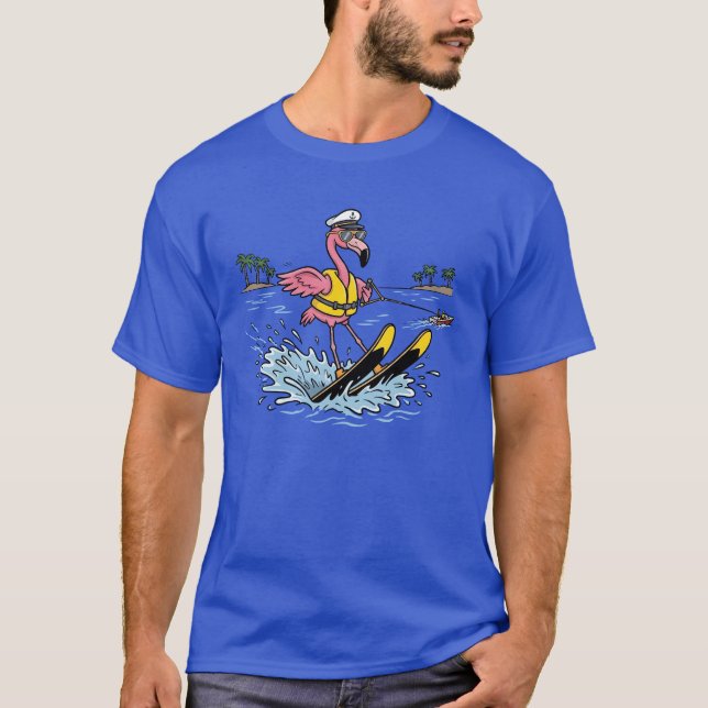 Rolig Flamingo Vattenskidor Sommar Strand T Shirt (Framsida)