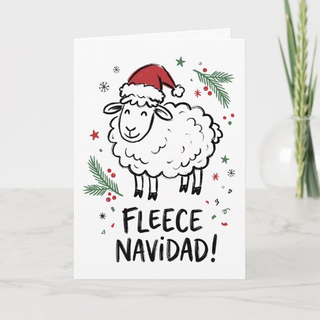 Rolig Fleece Navidad Får Jul Helgkort (Framsida)