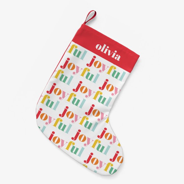 Rolig flerfärgad "Glad" typografi Liten Julstrumpa (Framsidan (Hängande))