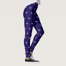 Rolig flickig marinblå galopperande hästmönster leggings