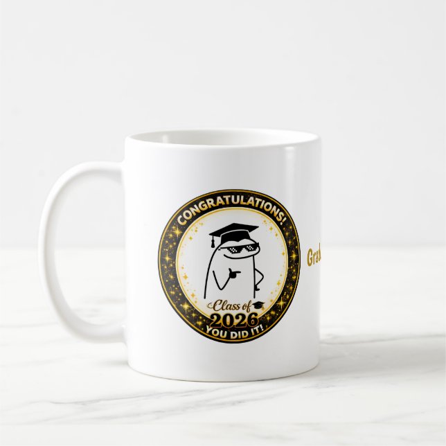 Rolig Flork Klass 2026 Anpassat Namn Examen M Kaffemugg (Vänster)