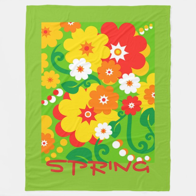 Rolig flower powertapet + din text fleecefilt (Framsidan)