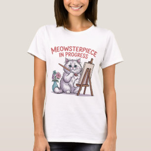 Rolig Fluffig Katt Konstnär Målare Kattmamma T Shirt