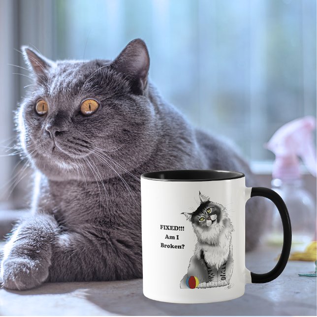 Rolig Fluffig Maine Coon Katt Grön Humor Mugg (Skapare uppladdad)