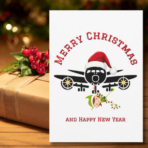 Rolig Flygplan Julhatt & Tomte Anpassad Julfotogra Julkort