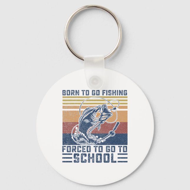 Rolig Född att fiska B Fisk Fiskare Pojkar Kid Nyckelring (Framsida)