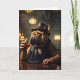 Rolig födelsedag Bulldog som håller en Whiskey Kort
