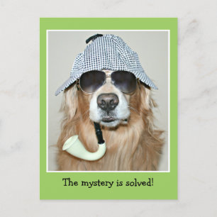 Rolig Födelsedag För Golden Retriever Detektiv Hun Vykort