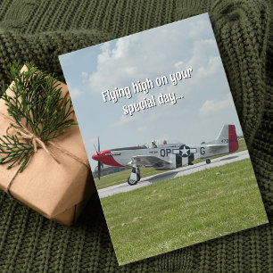 Rolig födelsedag Pilot P-51 Mustang Flygplansfoto Kort