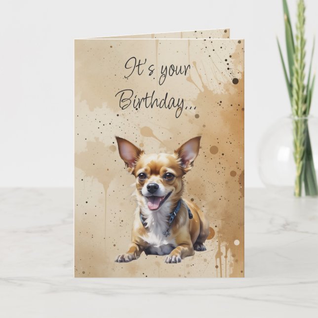 Rolig födelsedag söt chihuahua hund kort (Framsida)