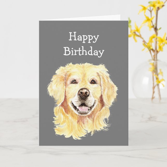 Rolig födelsedag ung en gång leende golden retriev kort (Gul blomma)
