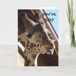 Rolig födelsedaggiraff som är gammal, 50th kort