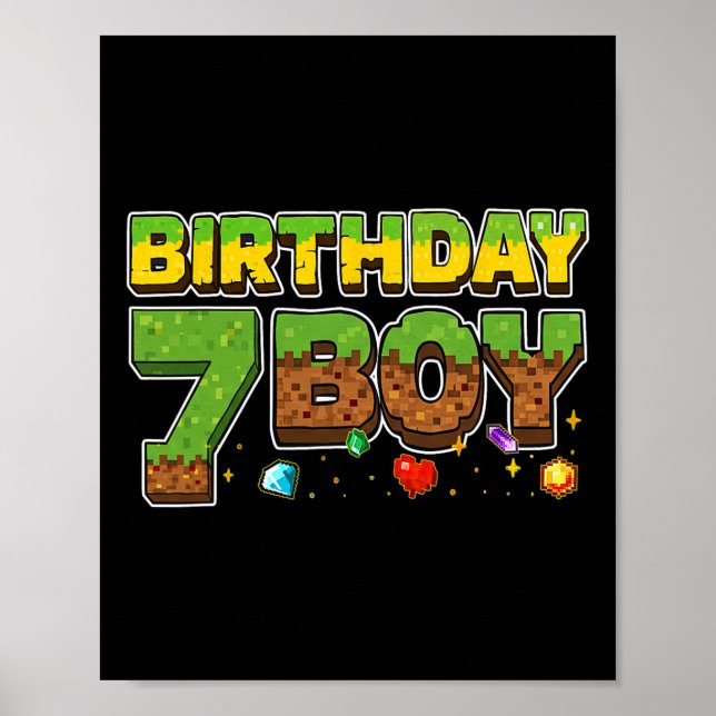 Rolig födelsedags pojke pixel skjorta 7-års födels poster (Framsidan)
